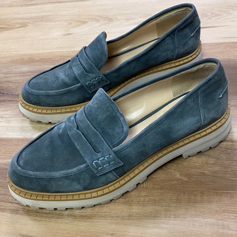 Vince Camuto Mckella Loafers 9.5 Platform Lug Sole Suede Slip On Blue Grey